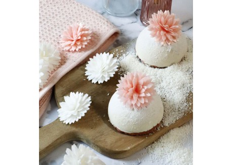 Fleurs Dahlias Comestibles en Azyme pour Déco Gâteau Blanc Rose Ø3 cm