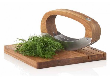 Roccaverde Hachoir à Fines Herbes 3 Lames Inox + Planche à Découper Ac