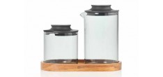 Impact Melkkan en Suikerpot Grijs Glas + Acaciahouten Dienblad