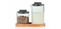 Impact Pot à Lait et Sucrier Verre Gris avec Couvercle + Plateau Bois