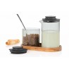 Zie dia Impact Melkkan en Suikerpot Grijs Glas + Acaciahouten Dienblad