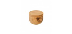 Pot à Sel Rond en Bois d'Olivier avec Couvercle Pivotant Ø10 cm