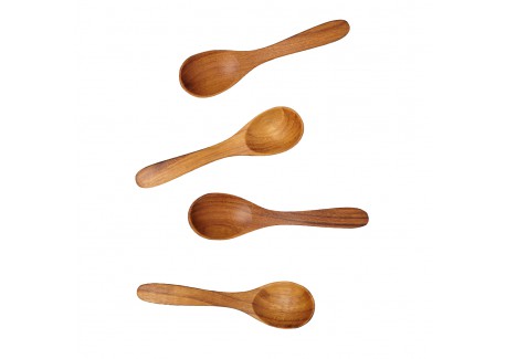 Set van 4 kleine teakhouten lepels 9 cm