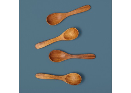 Set 4 Petites Cuillères en Bois Teck Artisanales 9 cm 