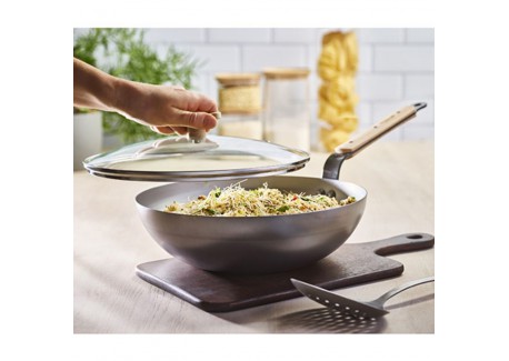Mineral B Wok en Acier 28 cm avec Poignée en Bois