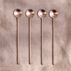 Set van 4 lange en dunne koffielepels geborsteld goud roestvrij staal