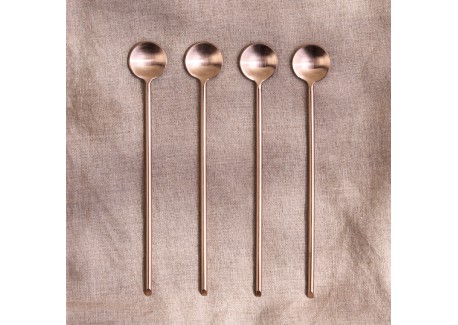 Set 4 Cuillères à Café Longues et Fines Inox Doré Rosé Brossé 16 cm -S