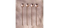 Set van 4 lange en dunne koffielepels geborsteld goud roestvrij staal