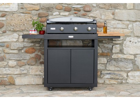 Desserte Meuble Extérieur pour Plancha avec Tablettes Noir Mat 80 x 55
