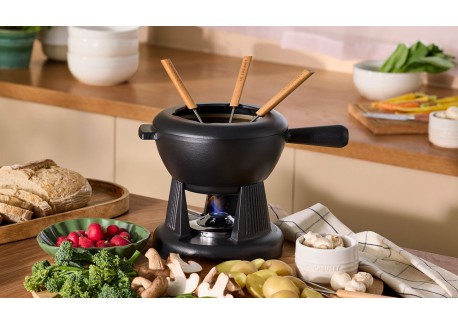 Fondueset uit Savoie en Bourguignonne Geëmailleerd Gietijzer Mat Zwart