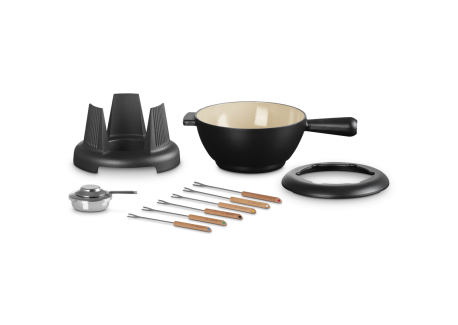 Fondueset uit Savoie en Bourguignonne Geëmailleerd Gietijzer Mat Zwart