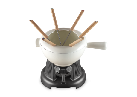 Service à Fondue Savoyarde et Bourguignonne Fonte Emaillée Blanc Merin