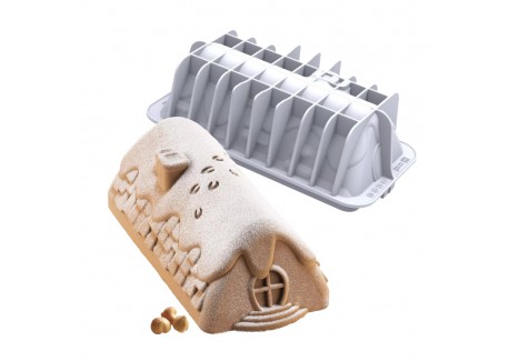 3D Siliconen Bakvorm Winter Cottage Kerstlog 1100