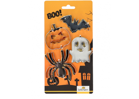 Halloween koekjesvormpjes Pompoen Spook Vleermuis Spin 4 stuks