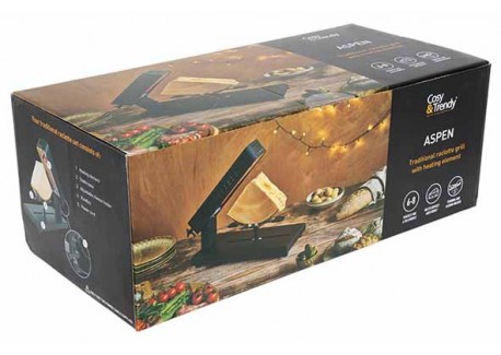 Aspen Appareil à Raclette Traditionnel à Meule Noir Mat 
