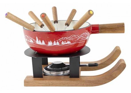 Aspen Fondue Set Savooise & Bourgondische Stijl Ski Gietijzer Geëmaill