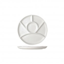 Assiette à Fondue Bourguignonne en Porcelaine 6 Compartiments 24 cm Bl