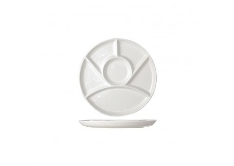 Assiette à Fondue Bourguignonne en Porcelaine 6 Compartiments 24 cm Bl