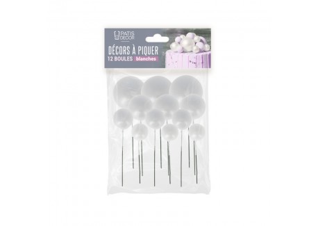 Décoration pour Bûche/Gâteau Boules Blanches Nacrées 12 Pcs 