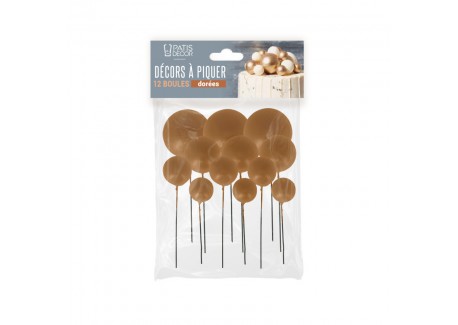 Décoration pour Bûche/Gâteau Boules Dorées 12 Pcs 