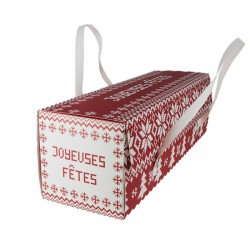 Boîte à Bûche ou Cake avec Poignées Rouge et Blanc Noël 30x11x11 cm -D