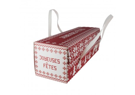 Boîte à Bûche ou Cake avec Poignées Rouge et Blanc Noël 30x11x11 cm -D