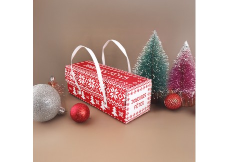 Boîte à Bûche ou Cake avec Poignées Rouge et Blanc Noël 30x11x11 cm -D