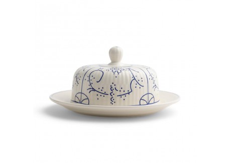 Copenhague Ronde Botervloot Keramiek Glanzend Emaille Wit Crème Blauw