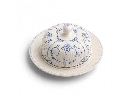 Copenhague Ronde Botervloot Keramiek Glanzend Emaille Wit Crème Blauw
