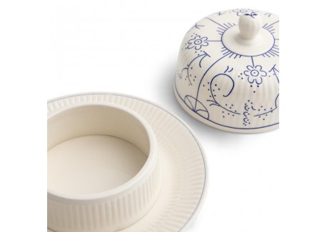 Copenhague Ronde Botervloot Keramiek Glanzend Emaille Wit Crème Blauw