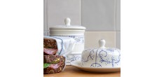 Copenhague Ronde Botervloot Keramiek Glanzend Emaille Wit Crème Blauw