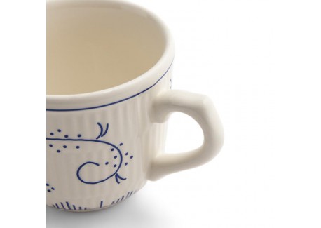 Copenhague Keramische Mok Glanzend Emaille Crème Wit Blauw met Handvat