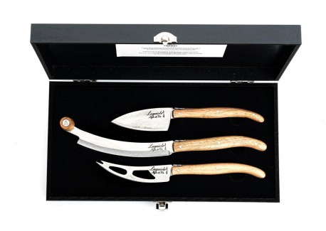 Luxury Line Coffret Couteaux à Fromage Manche Bois Olivier 3 Pcs 