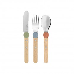 Le Petit Gourmet Kinderbestekset met Clips Koraal Groen en Blauw 3-del