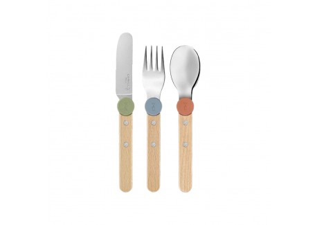 Le Petit Gourmet Kinderbestekset met Clips Koraal Groen en Blauw 3-del