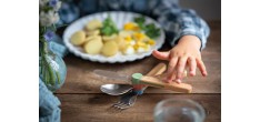 Le Petit Gourmet Kinderbestekset met Clips Koraal Groen en Blauw 3-del