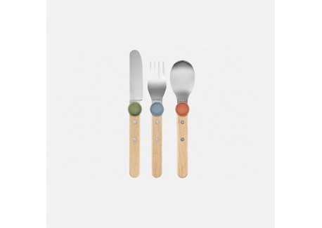 Le Petit Gourmet Set Couverts pour Enfant avec Clips Vert Corail Bleu
