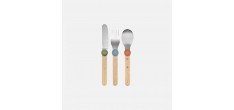 Le Petit Gourmet Set Couverts pour Enfant avec Clips Vert Corail Bleu