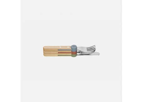 Le Petit Gourmet Kinderbestekset met Clips Koraal Groen en Blauw 3-del