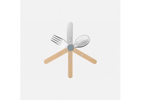 Le Petit Gourmet Kinderbestekset met Clips Koraal Groen en Blauw 3-del