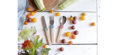 Le Petit Gourmet Kinderbestekset met Clips Koraal Groen en Blauw 3-del