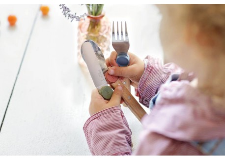 Le Petit Gourmet Kinderbestekset met Clips Koraal Groen en Blauw 3-del