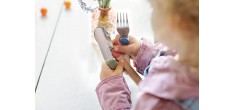 Le Petit Gourmet Kinderbestekset met Clips Koraal Groen en Blauw 3-del