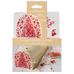 Moule de Transfert Chocolat Chablon Bûche et Décos Rouge Thème Noël -D