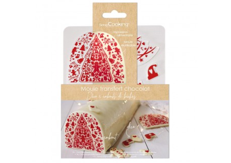Chocoladetransfermal Chablon Bûche en Rode Kerstdecoraties