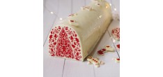 Chocoladetransfermal Chablon Bûche en Rode Kerstdecoraties