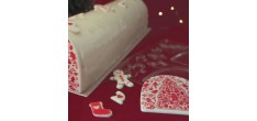Chocoladetransfermal Chablon Bûche en Rode Kerstdecoraties