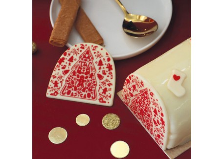 Chocoladetransfermal Chablon Bûche en Rode Kerstdecoraties