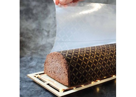 Feuille de Transfert Déco en Chocolat Motif Doré Bûche Noël 28,5x19 cm