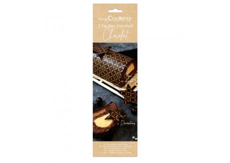 Feuille de Transfert Déco en Chocolat Motif Doré Bûche Noël 28,5x19 cm
